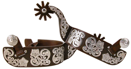 Equestrian Spur #6 Full Floral avec finition marron par Tom Balding Horse Tack