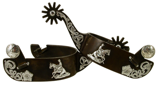 Éperon équestre #7 Floral avec silhouette et finition marron par Tom Balding Horse Tack