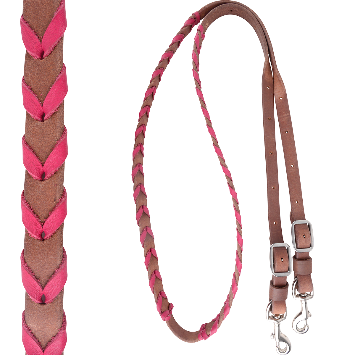 Поводья - бочка с бирюзовой или розовой шнуровкой Latigo, кожа 5/8 дюйма