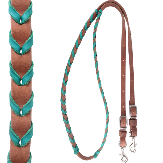 Reins - Barrel Rein with Turquoise or Pink Latigo Lacing 5/8" Leather