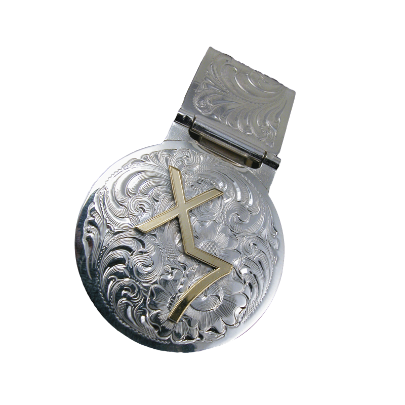 German Silver Engraved Pattern Round Money Clip With Initials Or Brand