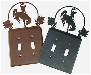Cutout Bucking Horse Double Light Switch Cover - Black