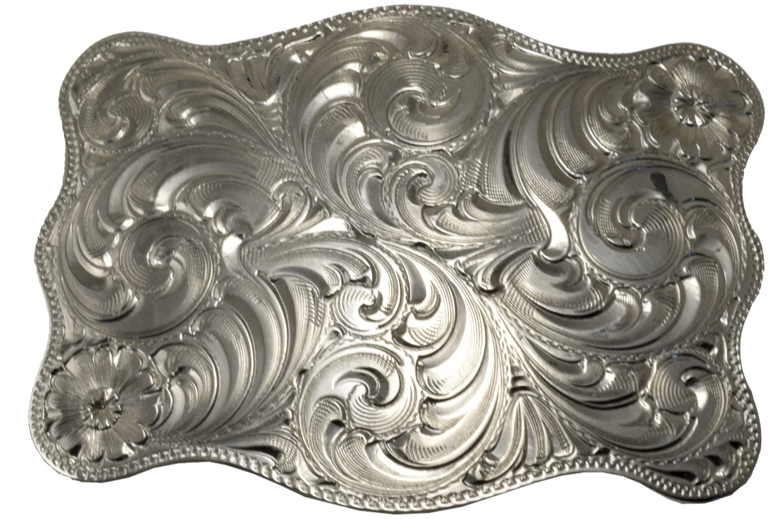 Customizable LG Scallop Edge German Silver Belt Buckle