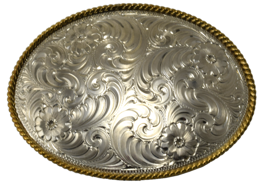Anpassbare große Gürtelschnalle aus deutschem Silber mit Kordelrand