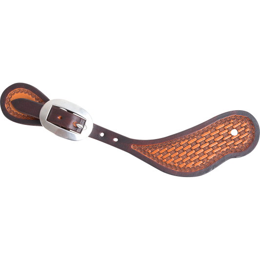Sporenriemen Nr. 110, natürliches Sockelleder mit gefärbten Kanten, Körbchenprägung