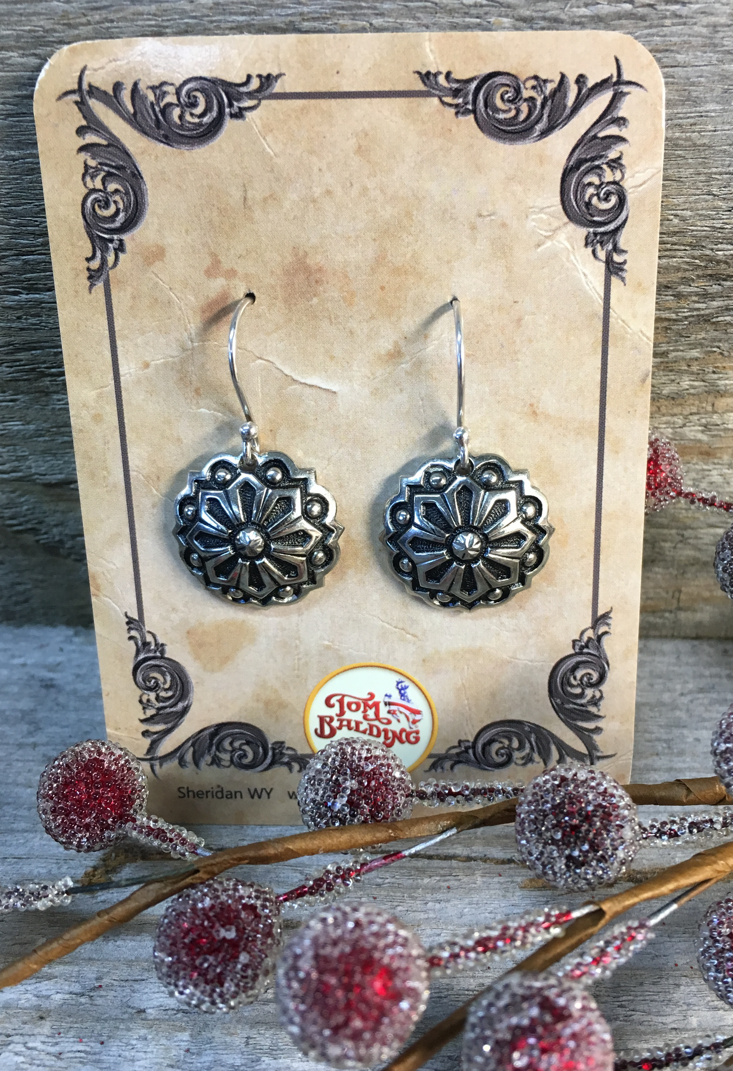 Classic Antique Black Floral Concho Earrings & Pendant