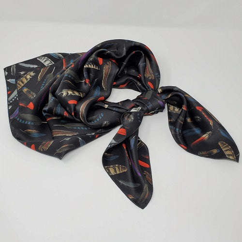 Шелковый Wild Rag Pattern-перья шармез на черный шарф