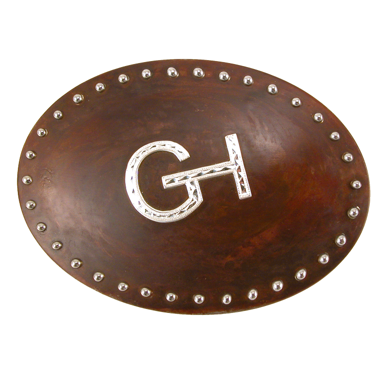 Steel Belt Buckle with Brown Finish - Dots & Custom Brand or name/initials