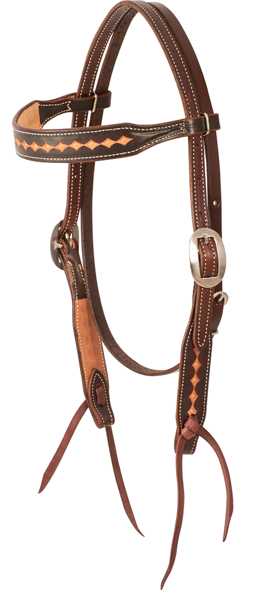 Headstall #74 - Browband Headstall with Dark Framed Diamond Tooling