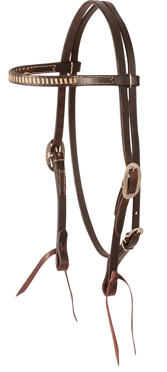 Equine Headstall #76 - Browband Headstall Chocolate Harness W/ Rawhide Lacing By Tom Balding Horse Tack