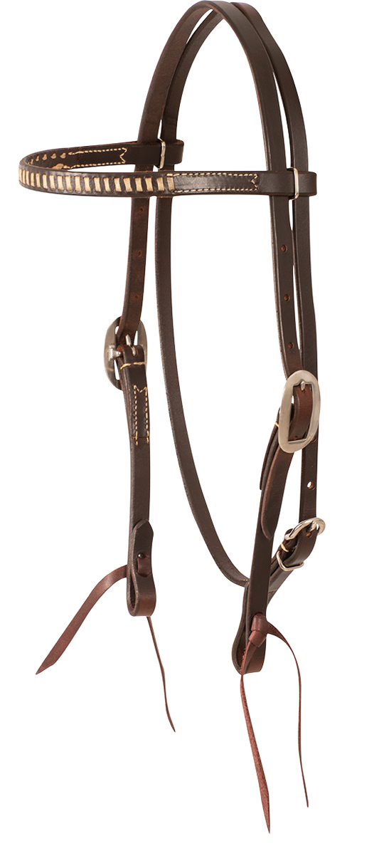 Headstall #76 - Browband Headstall Chocolate Harness W/ Rawhide Lacing