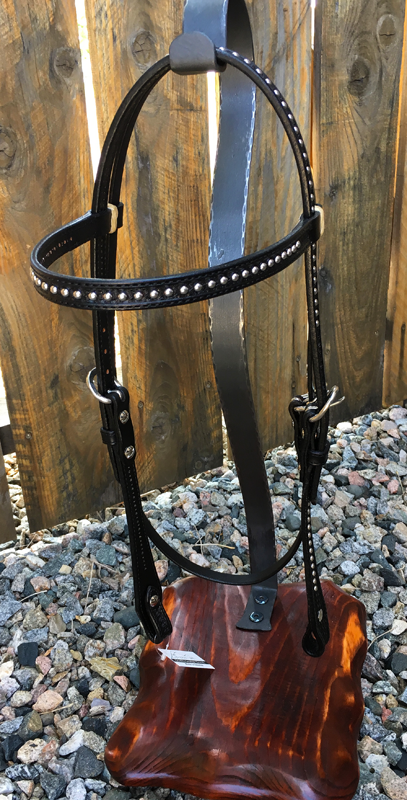 Headstall #101 - Headstall Straight Browband em Basket Black and Dots