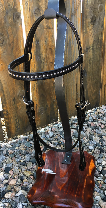 Headstall #101 - Straight Browband Headstall in Basket Black and Dots
