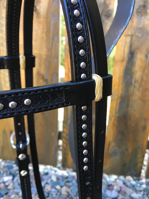 Headstall #101 - Straight Browband Headstall in Basket Black and Dots