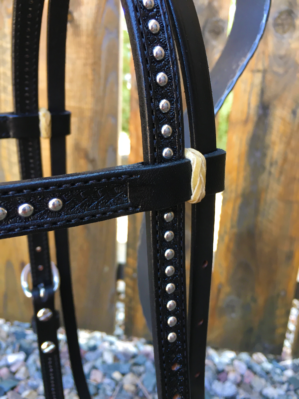 Headstall #101 - Headstall Straight Browband em Basket Black and Dots