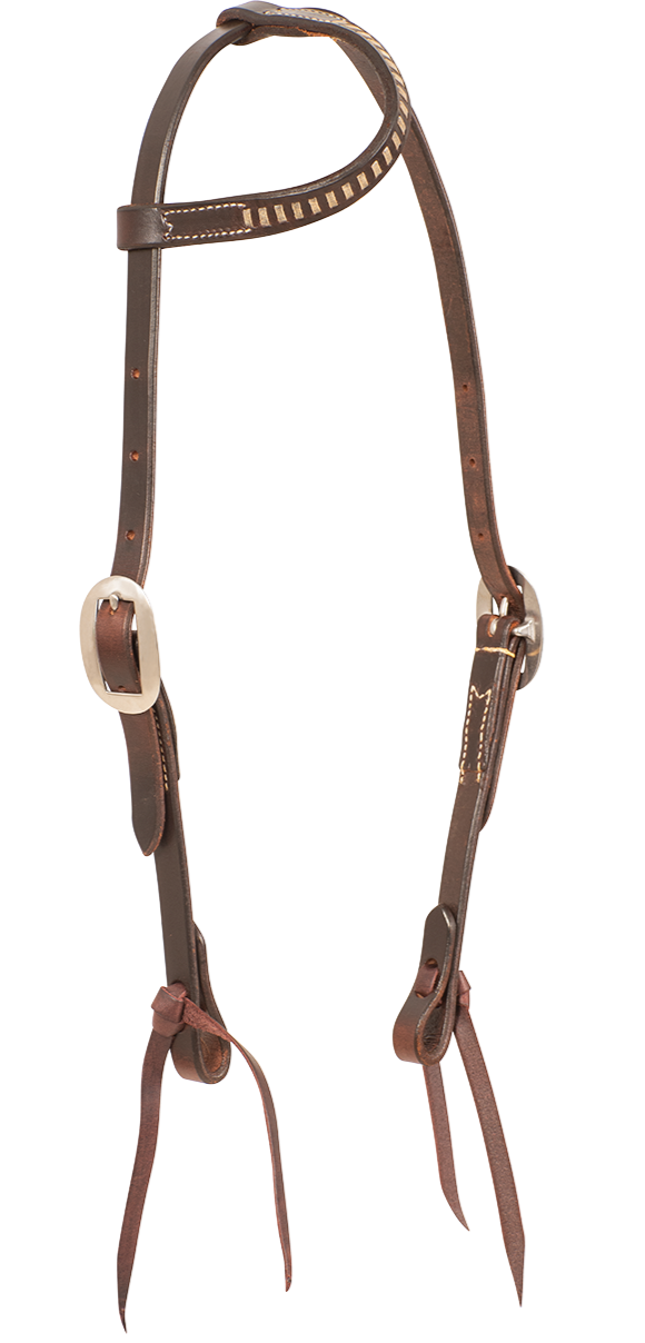 Equine Headstall #77 - Slip Ear Headstall Chocolate Harness W/ Rawhide Lacing By Tom Balding Horse Tack