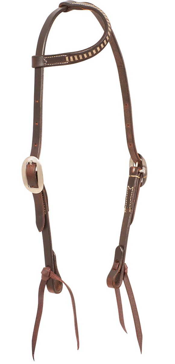 Headstall #77 - Slip Ear Headstall Chocolate Harness W/ Rawhide Lacing