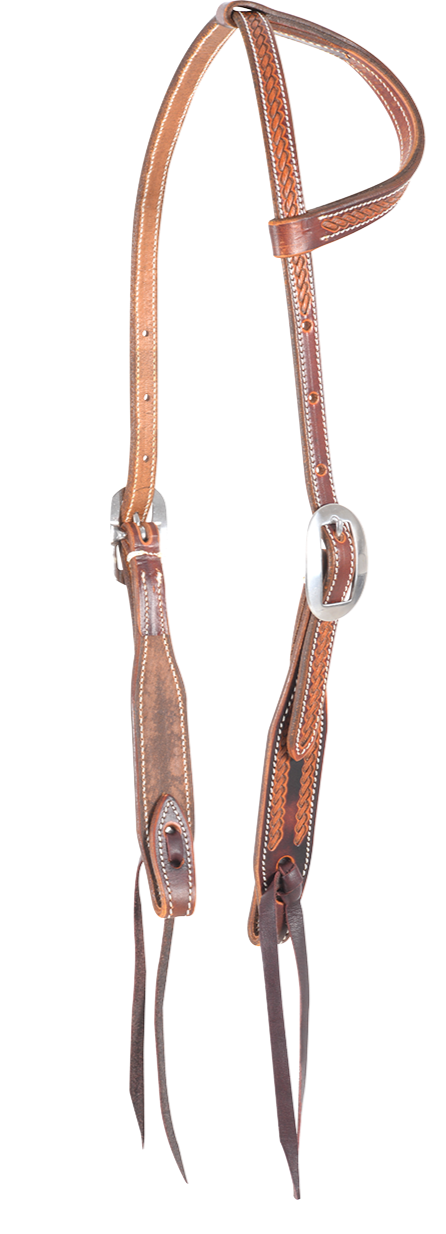 Slip Ear Leather Headstall W/ Rope Border – Tom Balding Bits & Spurs