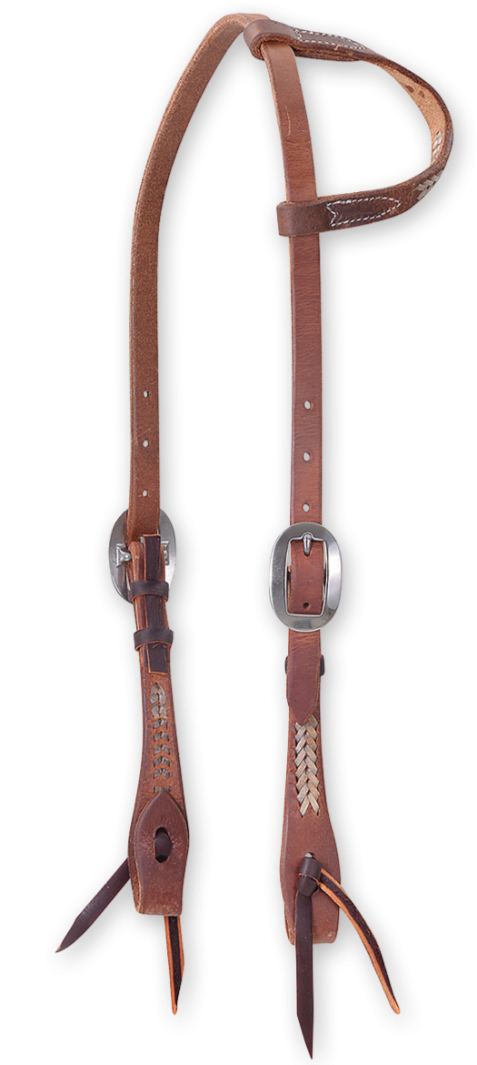 Headstall #51 - Headstall de orelha deslizante de couro cru amarrado