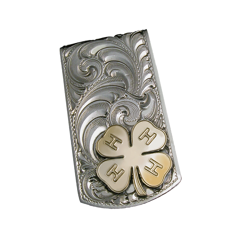 Geldscheinklammer aus deutschem Silber mit eingraviertem Muster und Initialen oder Marke