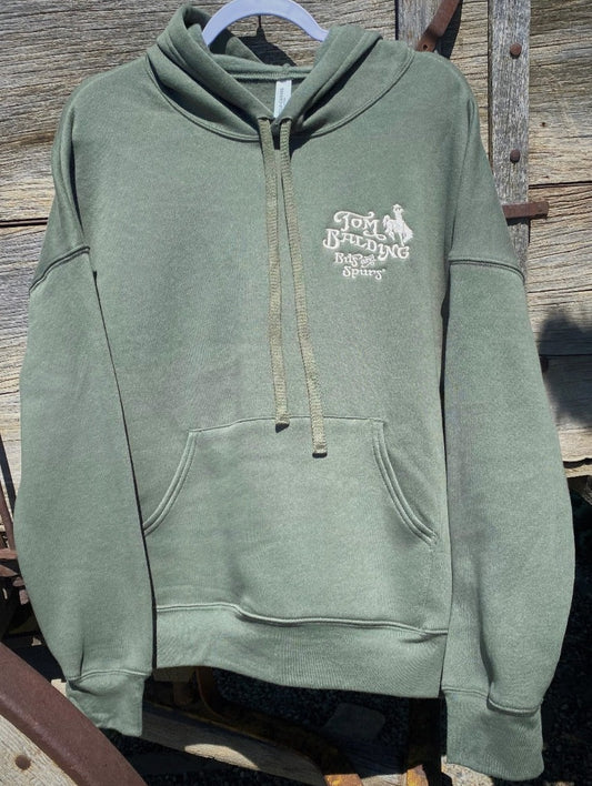 TBBS Adult Unisex Bella+Canvas Hoodie Sweatshirt -  Military Green with Embroidered Classic Logo on Front - By Tom Balding Bits & Spurs