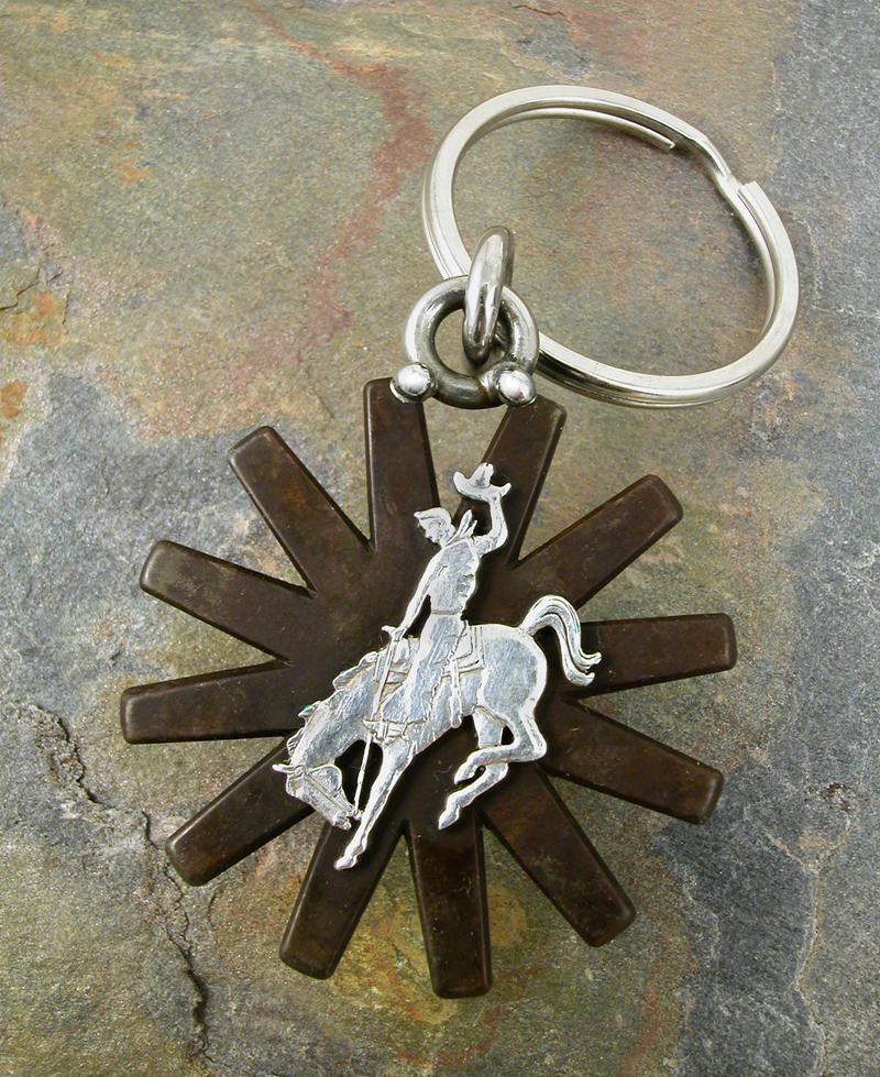 Brown Spur Rowel Key Ring With Bucking Horse - Sterling Silver