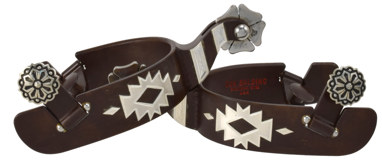 Spur #69 Silver Engraved Aztec Diamond Brown Finish