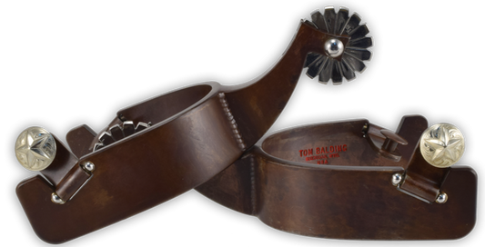 Equestrian Spur #59 Texas Heelband en finition marron et molette en acier inoxydable par Tom Balding Horse Tack 