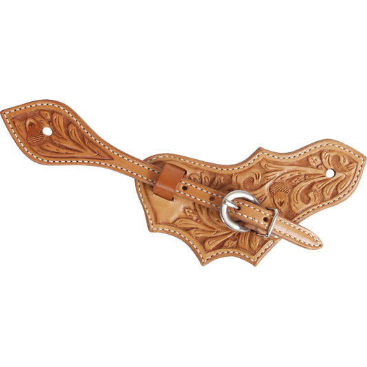Sangle d'éperon équestre # 15 Bracelet en cuir de feuille de chêne avec outillage de gland porté par Tom Balding Horse Tack